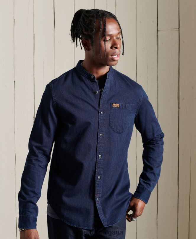 Superdry облекло N00H235 светло синьо мъже индиго henley работно облекло риза