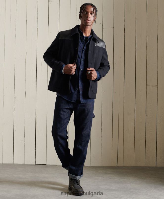 Superdry облекло N00H235 светло синьо мъже индиго henley работно облекло риза