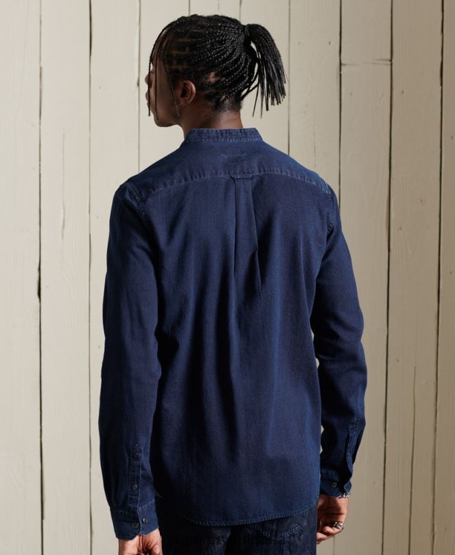Superdry облекло N00H235 светло синьо мъже индиго henley работно облекло риза