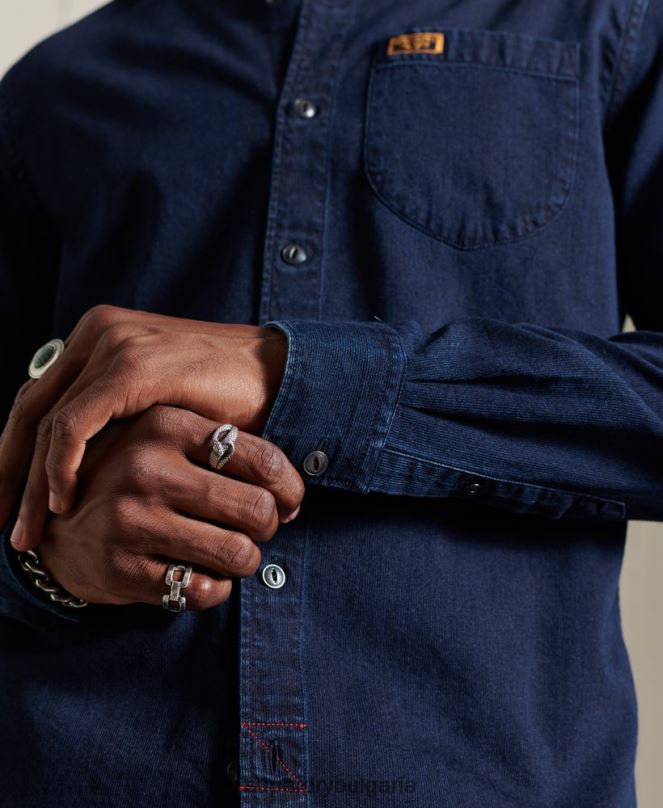 Superdry облекло N00H235 светло синьо мъже индиго henley работно облекло риза