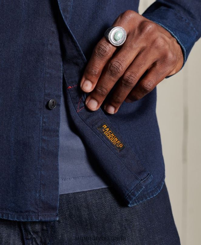Superdry облекло N00H235 светло синьо мъже индиго henley работно облекло риза