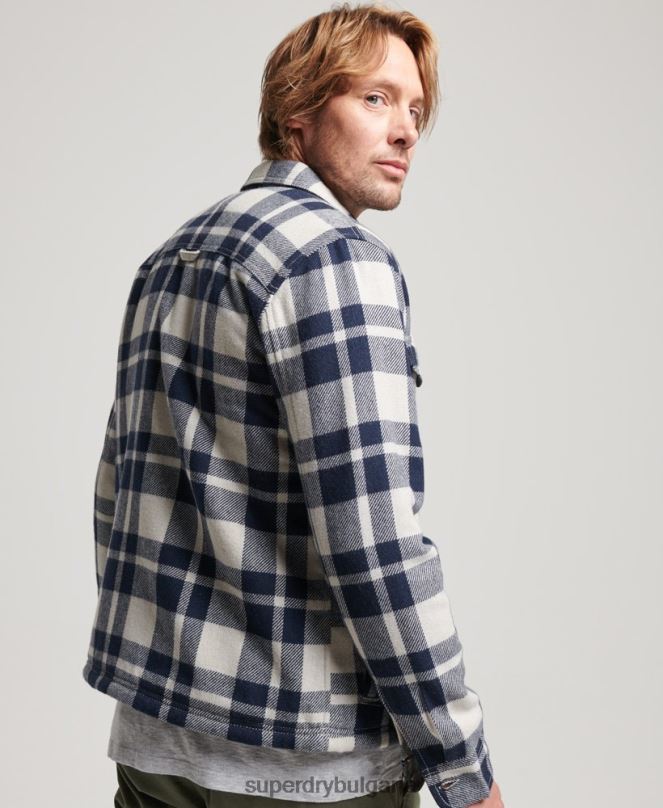 Superdry облекло N00H236 светло синьо мъже горна тениска с вълнена карирана подплата с цип