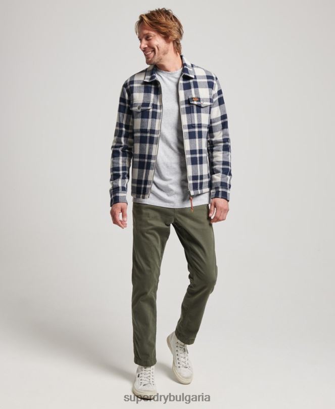 Superdry облекло N00H236 светло синьо мъже горна тениска с вълнена карирана подплата с цип