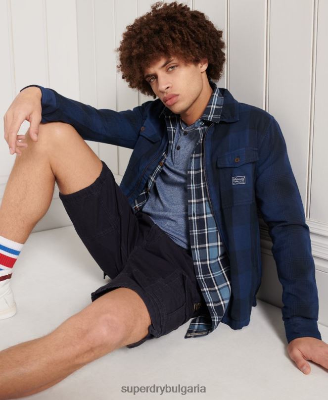 Superdry облекло N00H237 син мъже фланелена горна риза