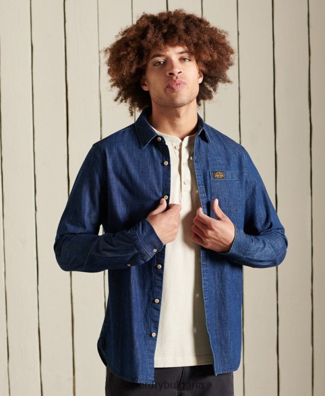 Superdry облекло N00H238 военноморски флот мъже работно облекло индигова риза