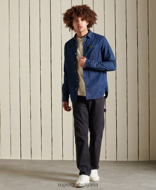 Superdry облекло N00H238 военноморски флот мъже работно облекло индигова риза