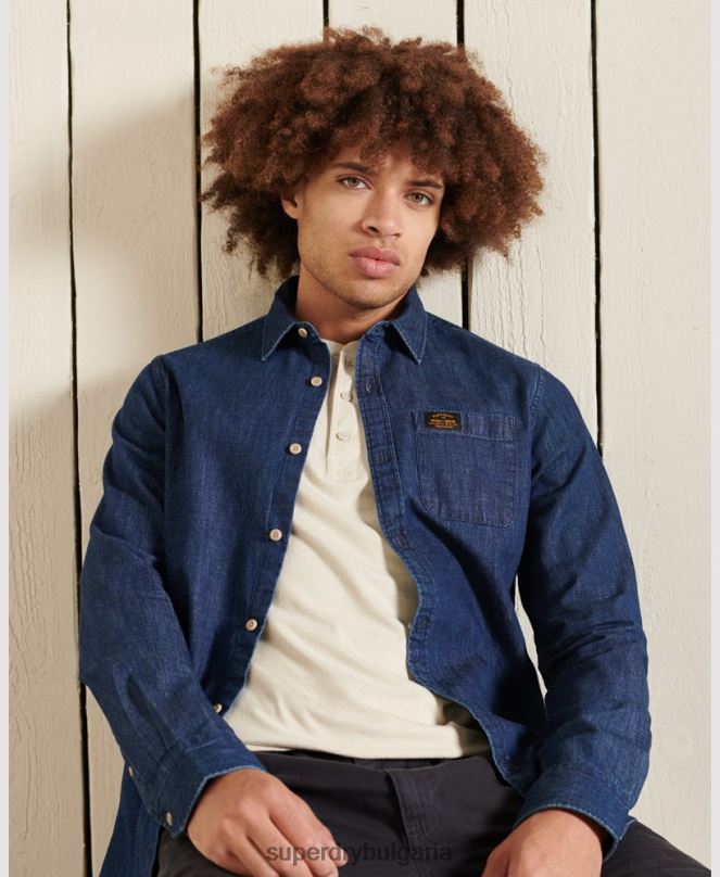 Superdry облекло N00H238 военноморски флот мъже работно облекло индигова риза