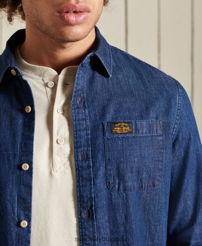 Superdry облекло N00H238 военноморски флот мъже работно облекло индигова риза