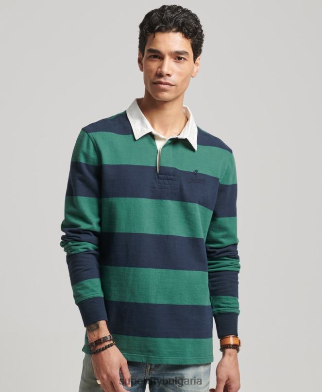Superdry облекло N00H239 военноморски флот мъже изпрана тениска за ръгби с дълъг ръкав