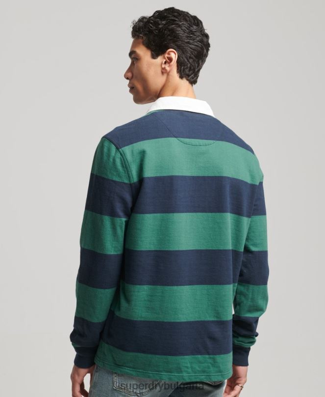 Superdry облекло N00H239 военноморски флот мъже изпрана тениска за ръгби с дълъг ръкав