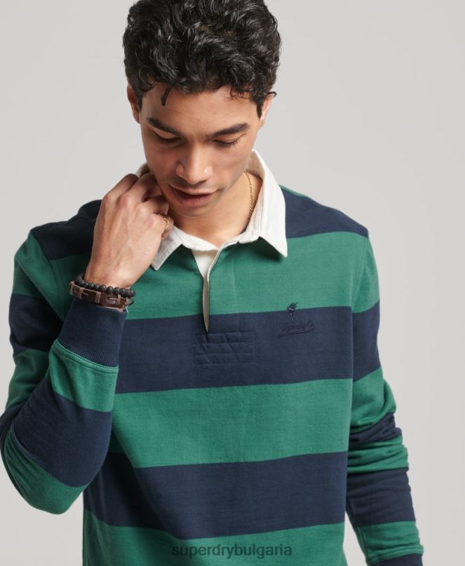 Superdry облекло N00H239 военноморски флот мъже изпрана тениска за ръгби с дълъг ръкав