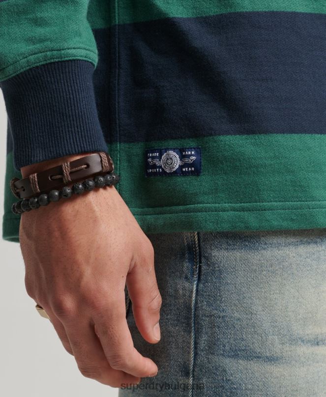 Superdry облекло N00H239 военноморски флот мъже изпрана тениска за ръгби с дълъг ръкав