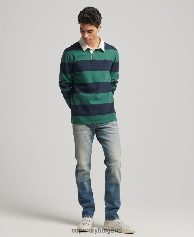 Superdry облекло N00H239 военноморски флот мъже изпрана тениска за ръгби с дълъг ръкав