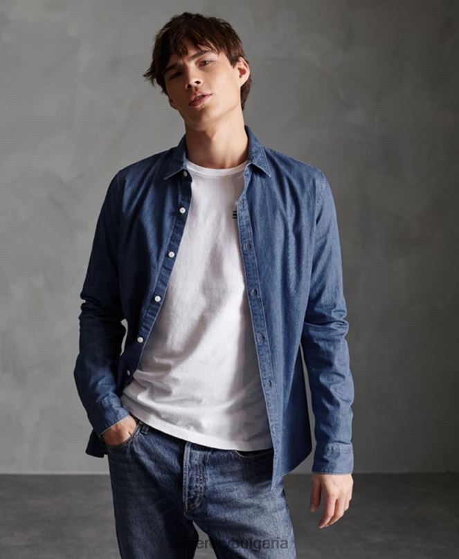 Superdry облекло N00H241 военноморски флот мъже риза с дълъг ръкав loom