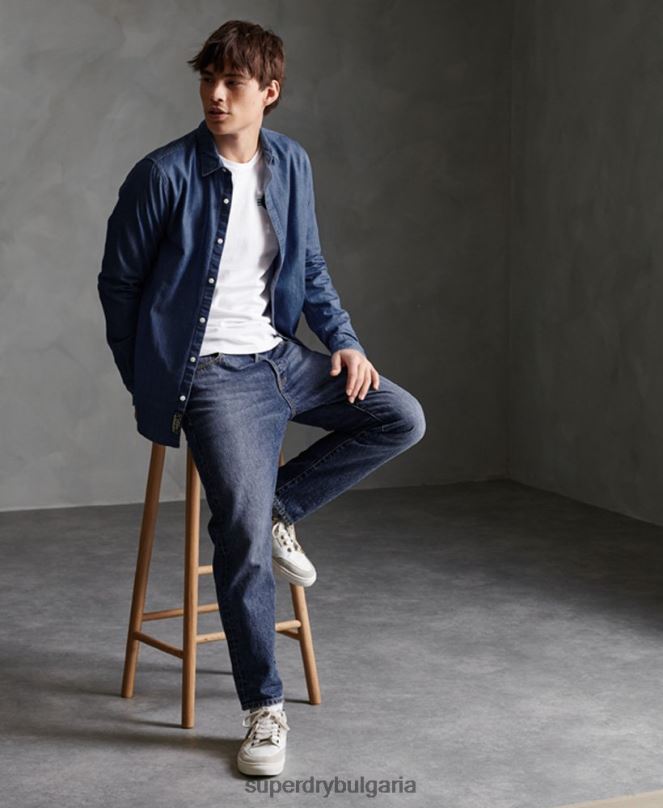 Superdry облекло N00H241 военноморски флот мъже риза с дълъг ръкав loom