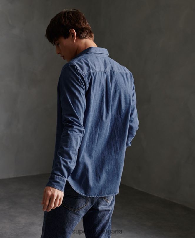 Superdry облекло N00H241 военноморски флот мъже риза с дълъг ръкав loom