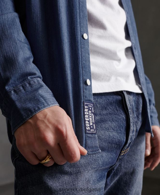 Superdry облекло N00H241 военноморски флот мъже риза с дълъг ръкав loom