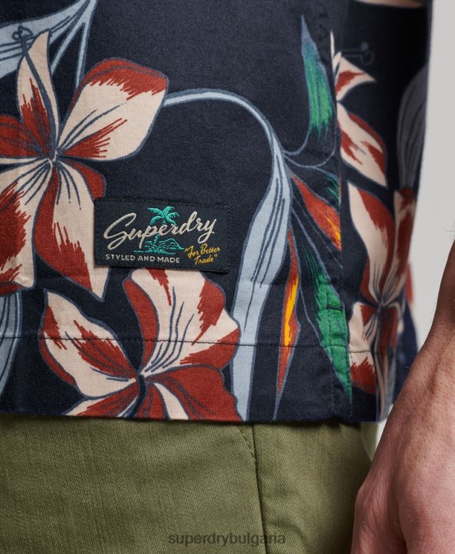 Superdry облекло N00H28 военноморски флот мъже хавайска риза с къс ръкав