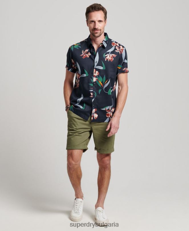 Superdry облекло N00H28 военноморски флот мъже хавайска риза с къс ръкав