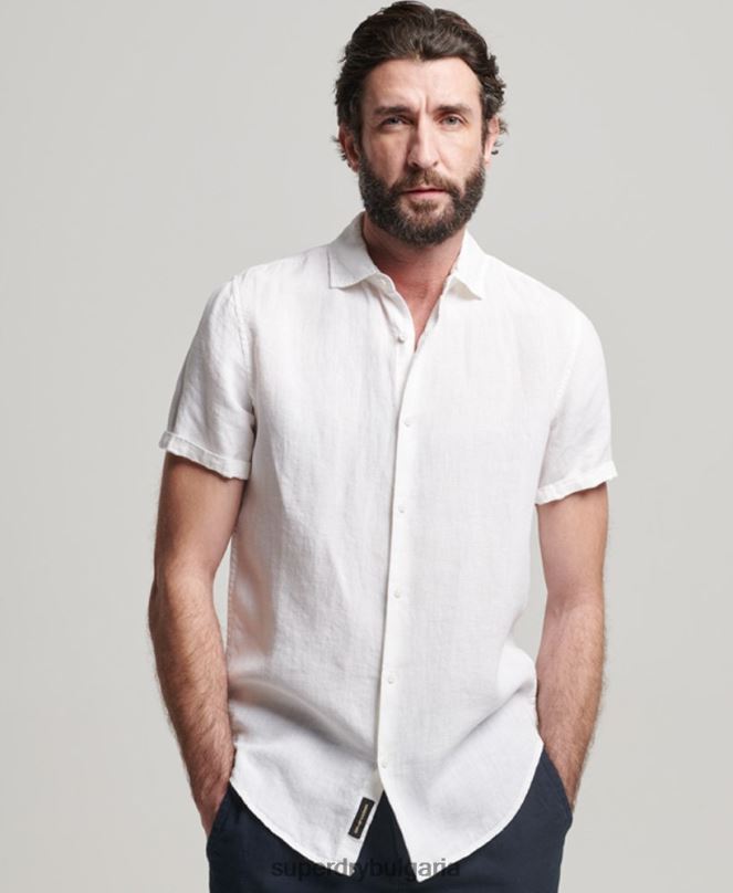 Superdry облекло N00H2 бяло мъже ежедневна ленена риза studios