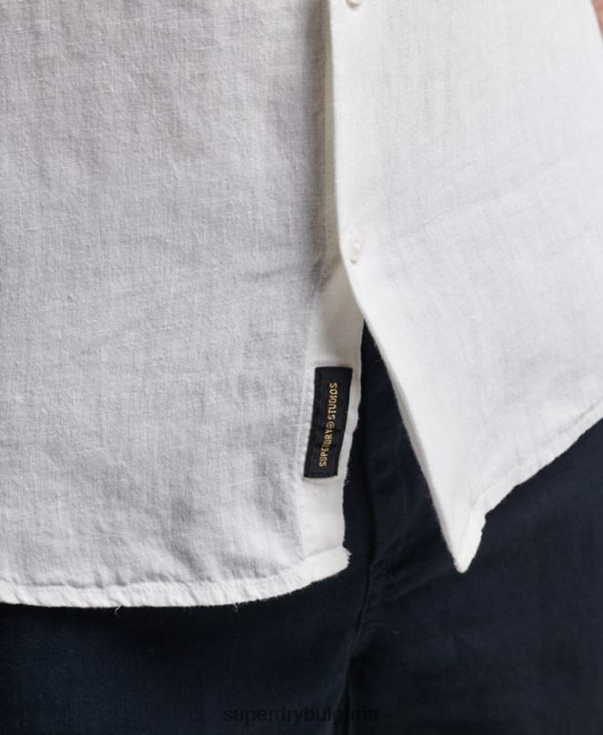 Superdry облекло N00H2 бяло мъже ежедневна ленена риза studios