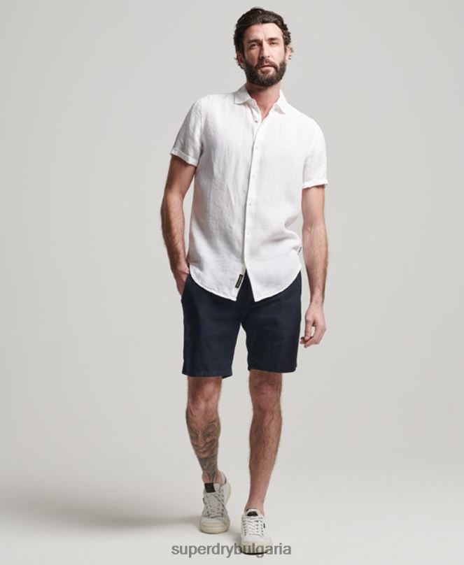 Superdry облекло N00H2 бяло мъже ежедневна ленена риза studios