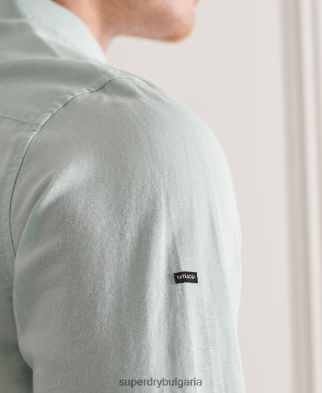 Superdry облекло N00H6440 зелено мъже памучна риза с дълъг ръкав