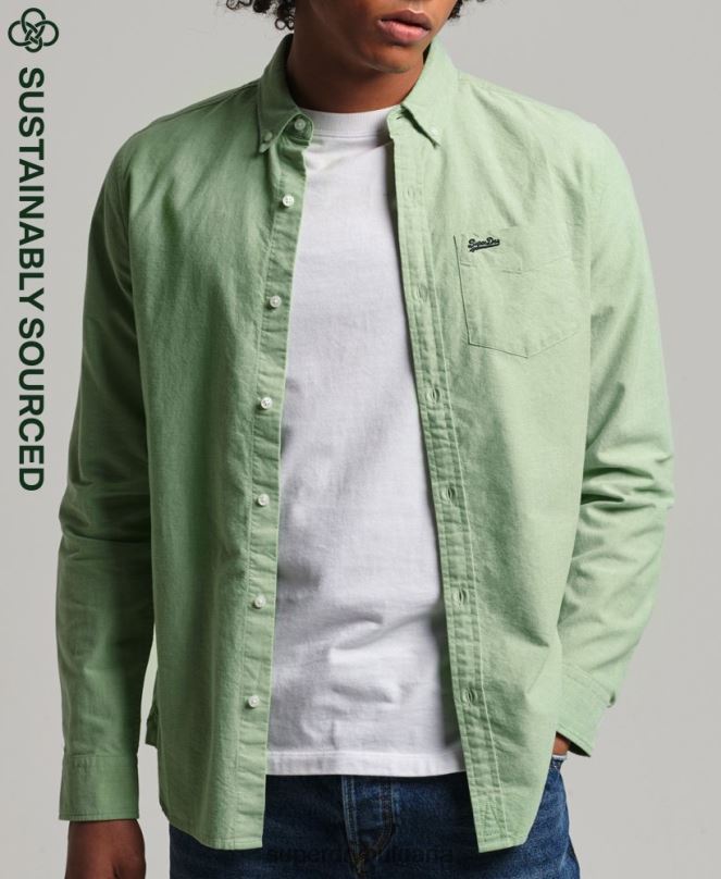 Superdry облекло N00H6473 зелено мъже ретро оксфордска риза от органичен памук