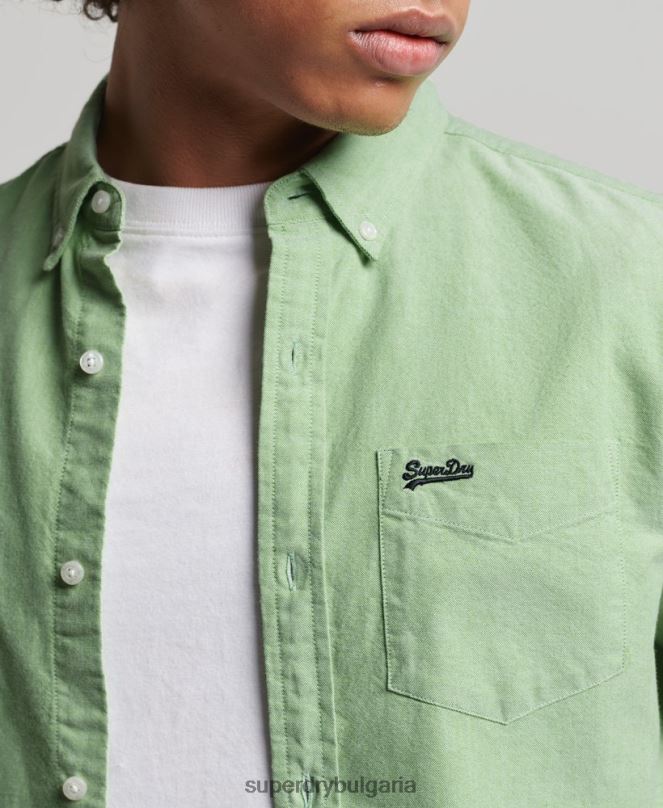 Superdry облекло N00H6473 зелено мъже ретро оксфордска риза от органичен памук