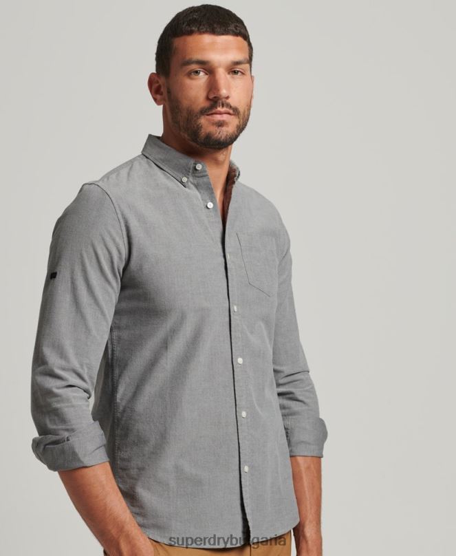 Superdry облекло N00H6504 сиво мъже уни оксфордска риза от органичен памук