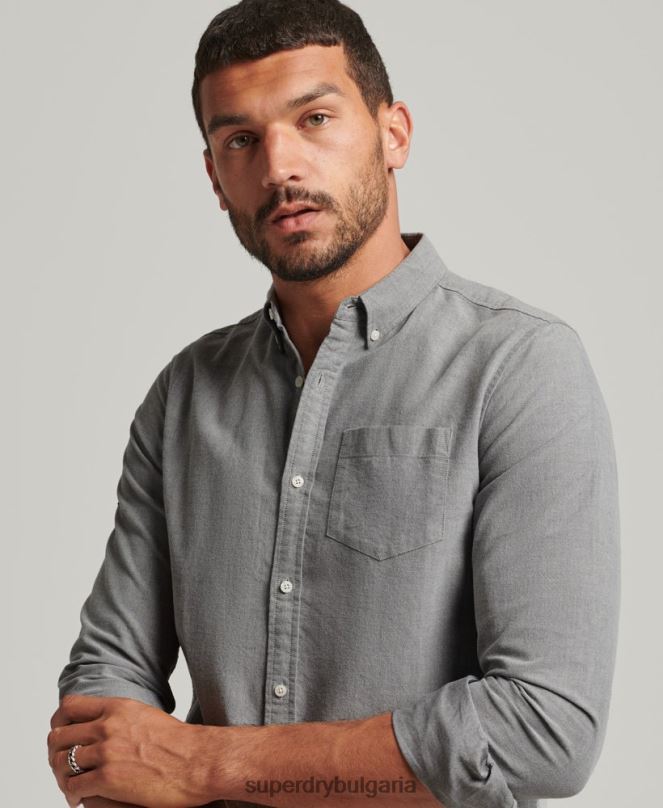 Superdry облекло N00H6504 сиво мъже уни оксфордска риза от органичен памук