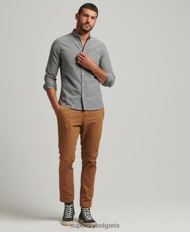 Superdry облекло N00H6504 сиво мъже уни оксфордска риза от органичен памук