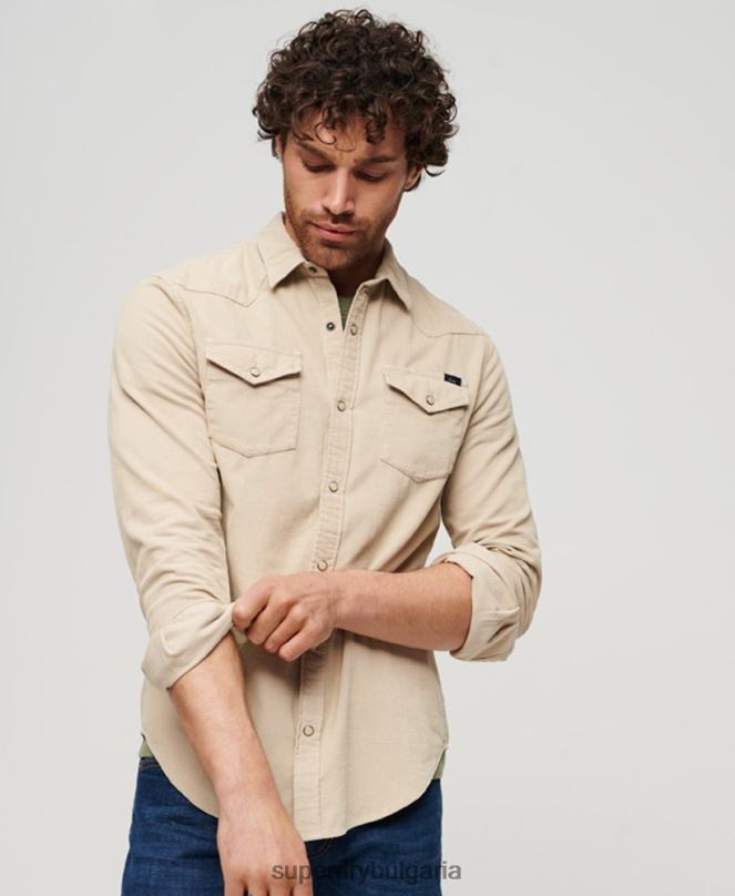 Superdry облекло N00H82 кафяво мъже реколта риза тип western
