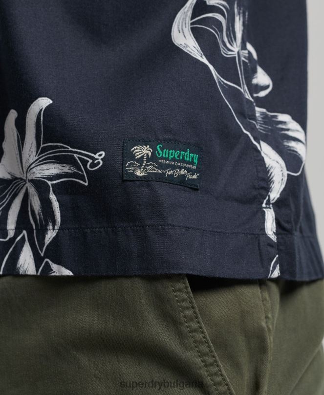 Superdry облекло N00H83 военноморски флот мъже хавайска риза с къс ръкав