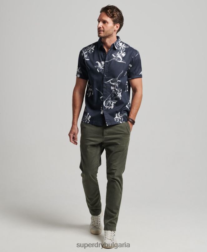 Superdry облекло N00H83 военноморски флот мъже хавайска риза с къс ръкав
