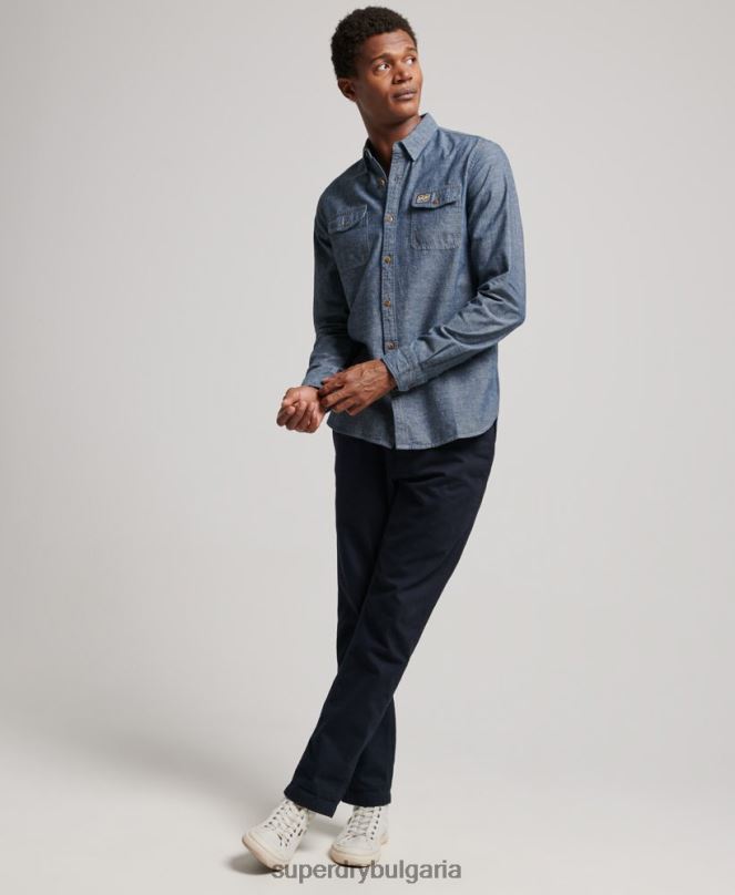 Superdry облекло N00H84 син мъже тениска на chambray trailsman