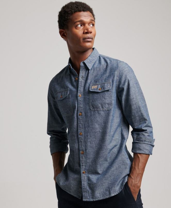 Superdry облекло N00H84 син мъже тениска на chambray trailsman