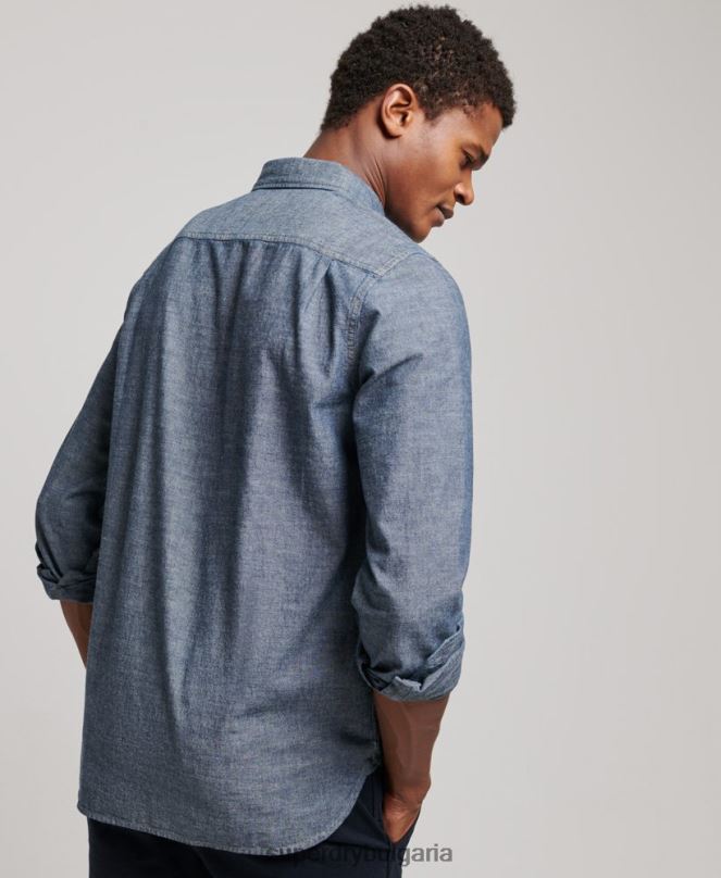Superdry облекло N00H84 син мъже тениска на chambray trailsman