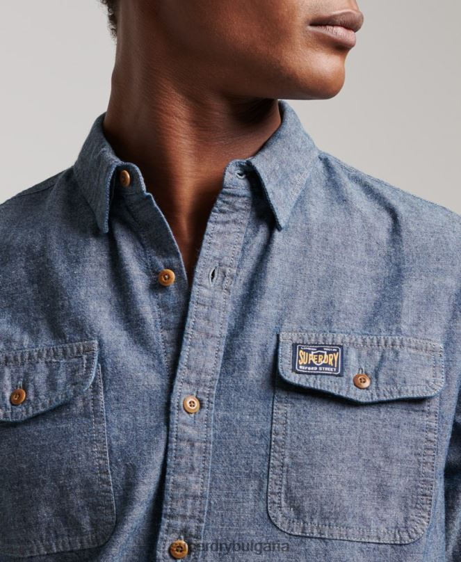 Superdry облекло N00H84 син мъже тениска на chambray trailsman