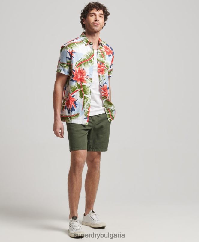 Superdry облекло N00H85 бяло мъже хавайска риза с къс ръкав