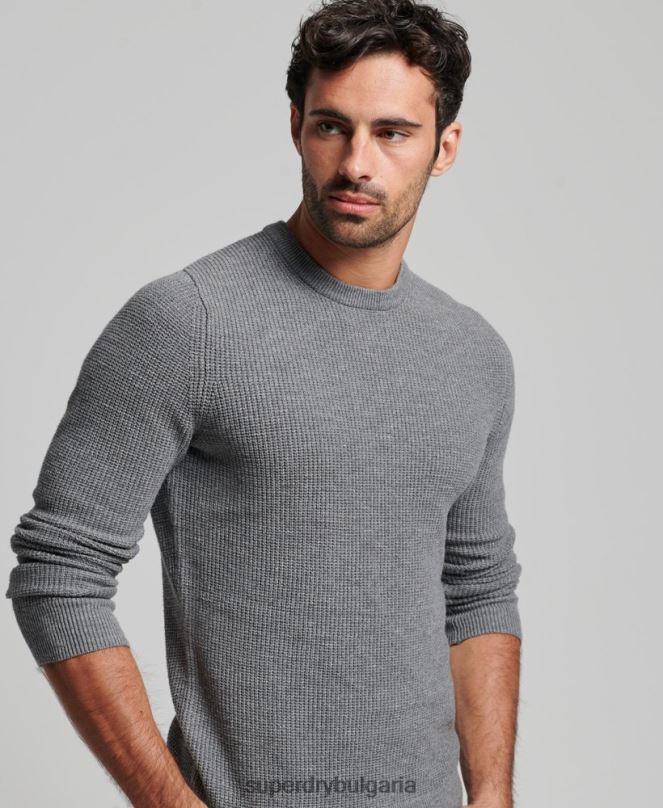 Superdry облекло N00H1236 сиво мъже ретро текстуриран трикотажен пуловер
