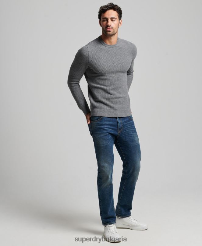 Superdry облекло N00H1236 сиво мъже ретро текстуриран трикотажен пуловер