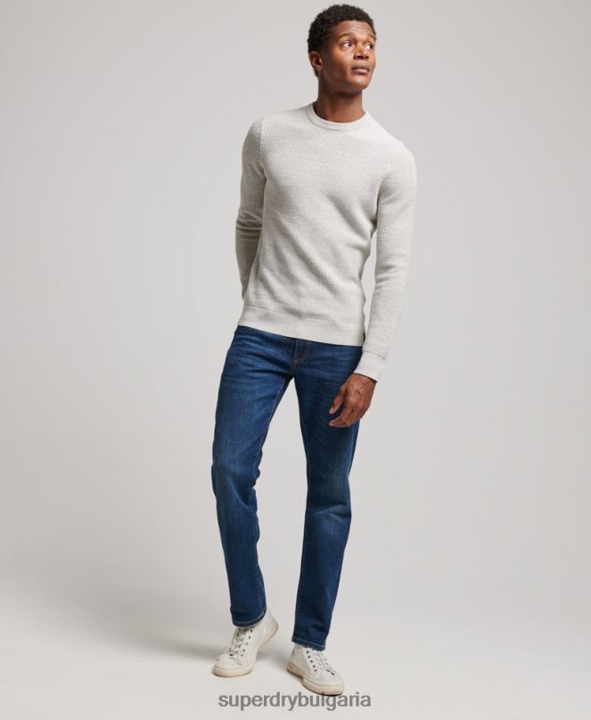 Superdry облекло N00H1238 сиво мъже ретро текстуриран трикотажен пуловер
