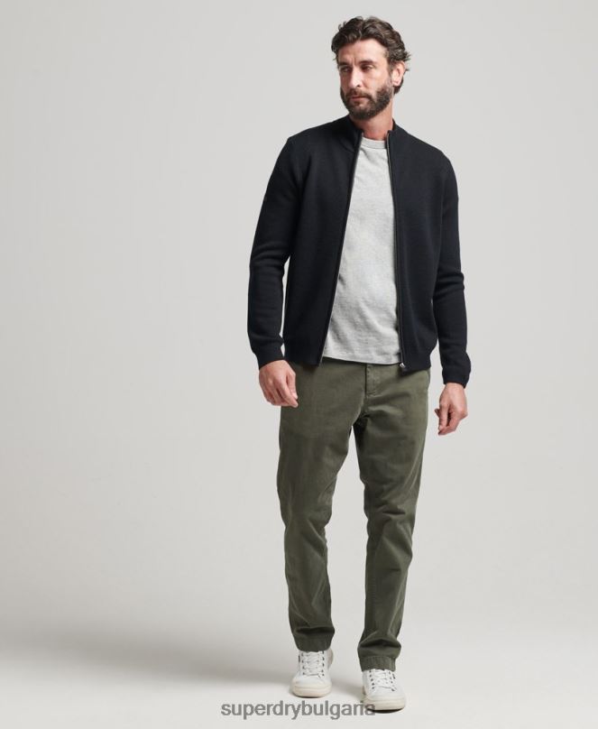 Superdry облекло N00H1239 черен мъже плетена жилетка с мериносов цип