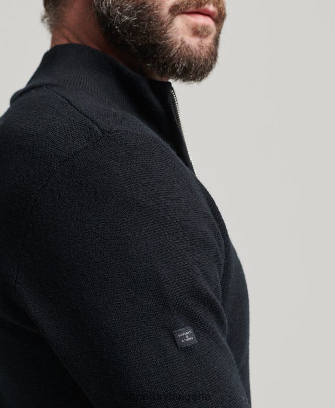 Superdry облекло N00H1239 черен мъже плетена жилетка с мериносов цип