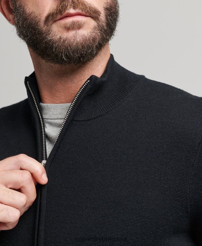 Superdry облекло N00H1239 черен мъже плетена жилетка с мериносов цип