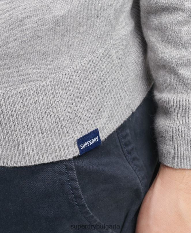 Superdry облекло N00H1240 сиво мъже кашмирен пуловер от органичен памук