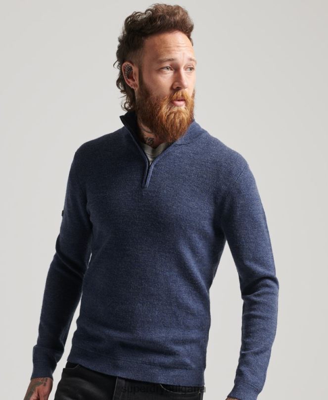 Superdry облекло N00H1241 военноморски флот мъже мериносов пуловер с половин цип
