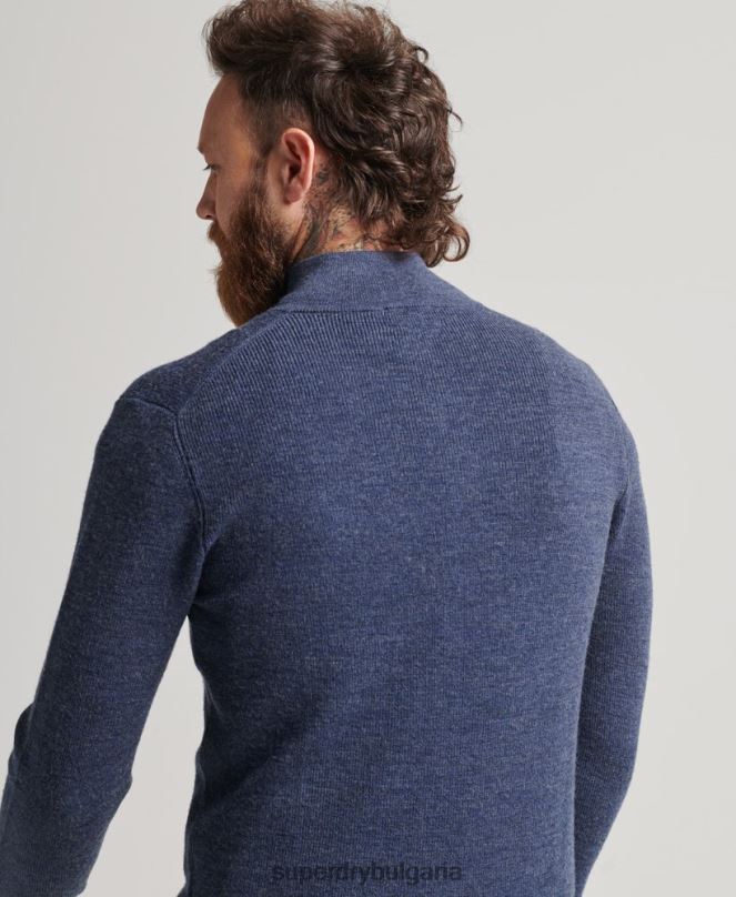 Superdry облекло N00H1241 военноморски флот мъже мериносов пуловер с половин цип