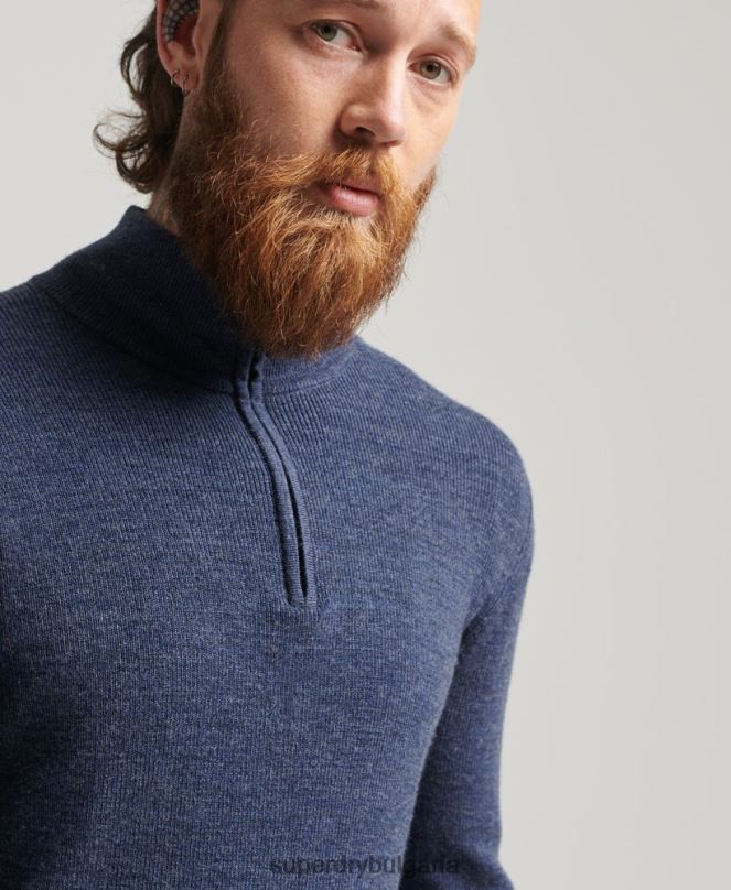 Superdry облекло N00H1241 военноморски флот мъже мериносов пуловер с половин цип